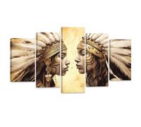 ZXHYWYM Native American Wall Art 5 Pieces Indian Men Women Canvas Picture Prints Indian Chief Tribal Headdress Feathered Painting Southwest Decor Framed(2, (8"x14"x2 8"x18"x2 8"x22"x1))