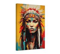ZXHYWYM Native American Wall Art Decor Abstract Indian Woman Canvas Prints Southwest Indian Tribal Pictures Feathered Headdress Painting Decor Framed (B, (30.00 x 45.00 cms))