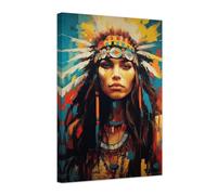ZXHYWYM Native American Wall Art Decor Abstract Indian Woman Canvas Prints Southwest Indian Tribal Pictures Feathered Headdress Painting Decor Framed (A, (30.00 x 45.00 cms))