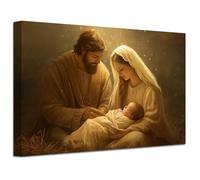 ZXHYWYM Nativity Scene Wall Art Jesus in a Manger Picture Wall Decor Christ Canvas Prints Religious Painting Christmas Artwork Framed (White, (30.00 x 45.00 cms))