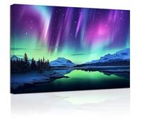 ZXHYWYM Northern Lights Wall Art Colorful Aurora Borealis Painting Forest Mountain Canvas Prints Nature Landscape Home Decor Framed(3, (24.00" x 36.00"))