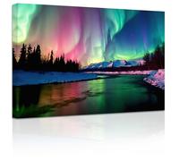 ZXHYWYM Northern Lights Wall Art Colorful Aurora Borealis Painting Forest Mountain Canvas Prints Nature Landscape Home Decor Framed(1, (16.00" x 24.00"))