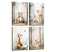 ZXHYWYM Nursery Wall Decor Set of 4 Woodland Animal Wall Art Jungle Animals Watercolor Poster Forest Adventure Theme Canvas Prints for Kids Room (Orange, (30.00 x 40.00 cms x 4PCS))