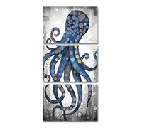 ZXHYWYM Octopus Wall Art Abstract Grey and Blue Octopus Painting Prints Sea Animal Canvas Picture Vertical Artwork Nautical Home Decor Framed(Octopus, (20.00" x 28.00" x 3PCS))