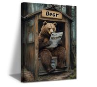 ZXHYWYM Outhouse Bathroom Decor Bear Moose in Outhouse Toilet Canvas Wall Art Funny Forest Animal Poster Picture for Farmhouse Cabin Decor Framed (Brown, (45L x 30W cm))