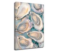 ZXHYWYM Oyster Wall Art Pink Pearl Pictures Coastal Shell Poster Oyster and Lemon Print Beach Seafood Canvas Vintage Sea Life Artwork Bathroom Kitchen Wall Decor (Teal, 50L x 40W cm)
