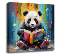 ZXHYWYM Panda Wall Art Cute Panda Reading Book Poster Prints Abstract Colorful Animal Canvas Picture Funny Artwork for Nursery Kids Room Classroom Decor(Picture-2, (18.00" x 18.00"))