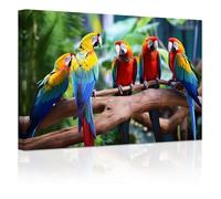 ZXHYWYM Parrot Canvas Wall Art Tropical Macaw Birds on Branch Picture Prints Forest Colorful Animal Painting for Pet Shop Zoo Decor Framed(3, (12.00" x 18.00"))