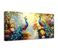 ZXHYWYM Peacock Wall Art Peacock Couple Pictures Wall Decor Forest Animal Canvas Prints Romantic Love Theme Painting Blue Green Feathers Poster Large Bedroom (Yellow, (60L x 120W cm))