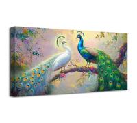 ZXHYWYM Peacock Wall Art Peacock Couple Pictures Wall Decor Forest Animal Canvas Prints Romantic Love Theme Painting Blue Green Feathers Poster Large Bedroom (White, (50L x 100W cm))