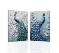 ZXHYWYM Peacock Wall Art Set of 2 Blue Peacock Pictures Wall Decor Elegant Peacock Painting Beautiful Animal Poster Canvas Prints Home Decor Frame (Peacock - 4, 30x40cmx2)