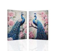 ZXHYWYM Peacock Wall Art Set of 2 Blue Peacock Pictures Wall Decor Elegant Peacock Painting Beautiful Animal Poster Canvas Prints Home Decor Frame (Peacock - 3, 28x35cmx2)