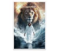 ZXHYWYM Pictures of Jesus Wall Art Christ God Wall Decor Lion of Judah Poster Lion King Walking on Water Prints Christian Spiritual Painting Unframe (20L x 30W cm)