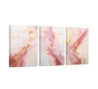 ZXHYWYM Pink and Gold Canvas Wall Art Abstract Art Wall Decor 3 Piece Marble Paintings Pink Modern Bathroom Home Artwork Print Frame (C, (30x40cmx3))