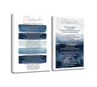 ZXHYWYM Psalm 91 and 23 Wall Art 2 Piece Bible Verse Wall Decor Christian Scripture Canvas Poster Prints Navy Blue Picture for Home Decor Framed 40x60cmx2