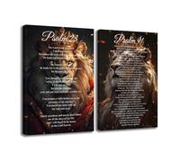 ZXHYWYM Psalm 91 and 23 Wall Art 2 Piece Bible Verse Wall Decor Christian Scripture Canvas Poster Prints Lion King Picture for Home Decor Framed 40x60cmx2