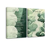 ZXHYWYM Psalm 91 and 23 Wall Art 2 Piece Green Abstract Wall Decor Bible Verse Scripture Canvas Christian Artwork Prints for Living Room Bedroom Church Home Decor Framed 50x75cmx2