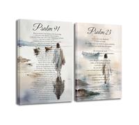 ZXHYWYM Psalm 91 and 23 Wall Art 2 Piece Jesus Pictures Bible Verse Scripture Wall Decor God Poster Christian Catholic Artwork for Living Room Bedroom Church Home Decor Framed 28x35cmx2