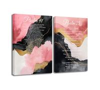 ZXHYWYM Psalm 91 and 23 Wall Art 2 Piece Pink Abstract Wall Decor Bible Verse Scripture Canvas Christian Artwork Prints for Living Room Bedroom Church Home Decor Framed 50x75cmx2