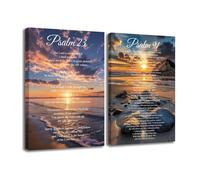 ZXHYWYM Psalm 91 and 23 Wall Art 2 Piece Sunset Beach Wall Decor Scripture Bible Verse Poster Christian Canvas Pictures for Home Decor Framed 28x35cmx2