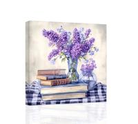 ZXHYWYM Purple Flower Wall Art Rustic Floral Painting Print Lavender Flower Canvas Pictures Bathroom Bedroom Home Farmhouse Wall Decor Frame (A, (30.00 x 30.00 cms))