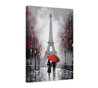 ZXHYWYM Red and Black Paris Wall Decor Eiffel Tower Pictures Framed Romantic Couple Canvas Painting Red Umbrella Couple Poster Prints Anniversary Decor (B, (40.00 x 60.00 cms))