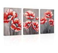 ZXHYWYM Red Poppies Canvas Wall Art 3 Piece Black White & Gray Poppy Flowers Picture Prints Elegant Rustic Artwork Bathroom Home Decor(2, (11.00" x 14.00" x 3PCS))