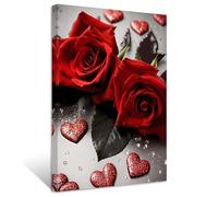 ZXHYWYM Red Rose Canvas Wall Art Elegant Rose Flower Painting Prints Blooming Floral Picture Romantic Artwork for Girls' Bedroom Framed(5, (16.00" x 24.00"))