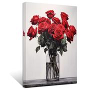 ZXHYWYM Red Rose Canvas Wall Art Elegant Rose Flower Painting Prints Blooming Floral Picture Romantic Artwork for Girls' Bedroom Framed(4, (16.00" x 24.00"))