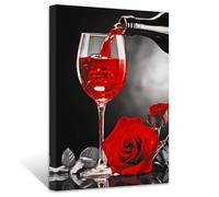 ZXHYWYM Red Wine Wall Decor Kitchen Canvas Picture Black White and Red Wine Glass Rose Painting Prints Modern Abstract Artwork for Restaurant Dining Room Bar Decor(Picture-1, (16.00" x 24.00"))