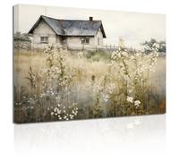 ZXHYWYM Retro Landscape Wall Art Wildflower Field Farmhouse Painting Prints French Country Canvas Pictures Rustic Wall Decor for Living Room Framed(1, (28.00" x 42.00"))