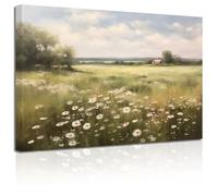 ZXHYWYM Retro Landscape Wall Art Wildflower Field Meadow Painting Prints French Country Canvas Pictures Rustic Botanical Farmhouse Wall Decor Framed(4, (16.00" x 24.00"))