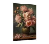 ZXHYWYM Retro Peony Canvas Wall Art Vintage Flower Painting Framed Pink Floral Print Pictures for Bedroom Bathroom Farmhouse Living Room (B, (40.00 x 60.00 cms))