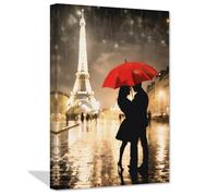 ZXHYWYM Romantic Eiffel Tower Canvas Wall Art Paris Night Street Red Umbrella Couple Paintings Prints Artwork for Girls Bedroom Room Decor(B, (24.00" x 36.00"))