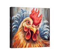 ZXHYWYM Rooster Prints Wall Art Funny Farm Animal Pictures Chicken Canvas Country Rooster Kitchen Décor for Farmhouse Dining Room Home Framed (B, (30.00 x 30.00 cms))