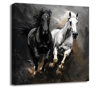ZXHYWYM Running Horse Picture Black and White Animal Wall Art Couple Horse Canvas Prints Vintage Wild Animal Poster Abstract Artwork for Office Wall Decor(Picture-3, (28.00" x 28.00"))
