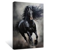 ZXHYWYM Running Horse Picture Prints Black Horse Canvas Wall Art Vintage Wild Animal Poster Abstract Artwork for Office Wall Decor Framed(Picture-3, (12.00" x 18.00"))