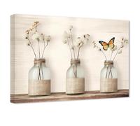 ZXHYWYM Rustic Kitchen Wall Art Butterfly Cotton Flower in Vase Picture Farmhouse Floral Canvas Prints Beige Botanical Artwork Bathroom Wall Decor(Picture-1, (12.00" x 18.00"))