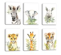ZXHYWYM Safari Animal Nursery Wall Decor 6 Pieces Woodland Baby Animal Picture Canvas Prints Watercolor Jungle Animal Poster for Kids Room Classroom Decor(2, (12.00" x 18.00" x 6PCS))