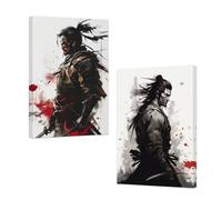 ZXHYWYM Samurai Pictures Wall Art Framed 2 Piece Japan Samurai Painting Bushido Canvas Print Japanese Warrior Poster for Home Boys Room Wall Decor (B, (40x60cmx2))