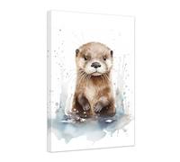 ZXHYWYM Sea Otter Wall Art Cute Otter Poster Abstract Watercolor Kids Animal Picture Canvas Prints Funny Kids Room Nursery Bedroom Bathroom Decor Framed (A, (30.00 x 45.00 cms))