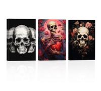 ZXHYWYM Skull Canvas Wall Art 3 Pieces Abstract Skeleton and Pink Roses Poster Prints Gothic Theme Paintings Halloween Wall Decor(3, (11.00" x 14.00" x 3PCS))