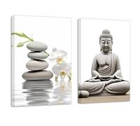 ZXHYWYM Spa Bathroom Wall Art 2 Pieces Buddha Orchid Flower Zen Stones Pictures Canvas Prints Wall Decor for Spiritual Meditation Room Framed(3, (16.00" x 24.00" x 2PCS))