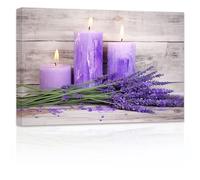 ZXHYWYM Spa Bathroom Wall Decor Purple Lavender Candles on Wood Board Canvas Picture Prints Zen Relaxing Farmhouse Artwork for Meditation Room Framed(2, (16.00" x 24.00"))