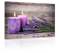 ZXHYWYM Spa Bathroom Wall Decor Purple Lavender Candles on Wood Board Canvas Picture Prints Zen Relaxing Farmhouse Artwork for Meditation Room Framed(1, (12.00" x 18.00"))