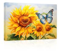 ZXHYWYM Sunflower Canvas Wall Art Blue Butterfly Yellow Flowers Pictures Prints Bathroom Artwork for Country Farmhouse Office Wall Decor(3, (24.00" x 36.00"))