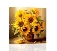 ZXHYWYM Sunflower Wall Art Canvas Yellow Flower Pictures Wall Decor Blossom Floral Painting Print Farmhouse Kitchen Bathroom Wall Decor Frame (B, (30.00 x 30.00 cms))