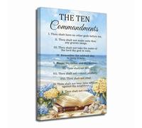 ZXHYWYM The Ten Commandments Wall Art 10 Commandments Picture Religious Scripture Bible Verse Canvas Prints Christian Inspirational Quotes Painting Office Decor (Silver, 45L x 30W cm)
