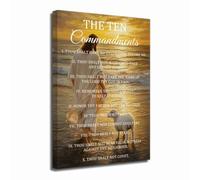 ZXHYWYM The Ten Commandments Wall Art 10 Commandments Picture Religious Scripture Bible Verse Canvas Prints Christian Inspirational Quotes Painting Office Decor (Gold, 50L x 40W cm)