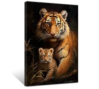 ZXHYWYM Tiger Canvas Wall Art Cute Baby Tiger Picture Prints Forest Animal Portraits Paintings Vintage Artwork for Kids Room Nursery Framed(5, (12.00" x 18.00"))